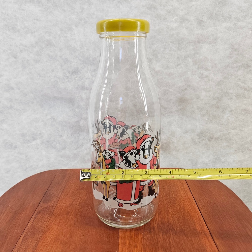 JDT Santa's Milk Glass Bottle w/ Lid Christmas Cows Reindeer North Pole Vtg 2005 - Picture 4 of 5
